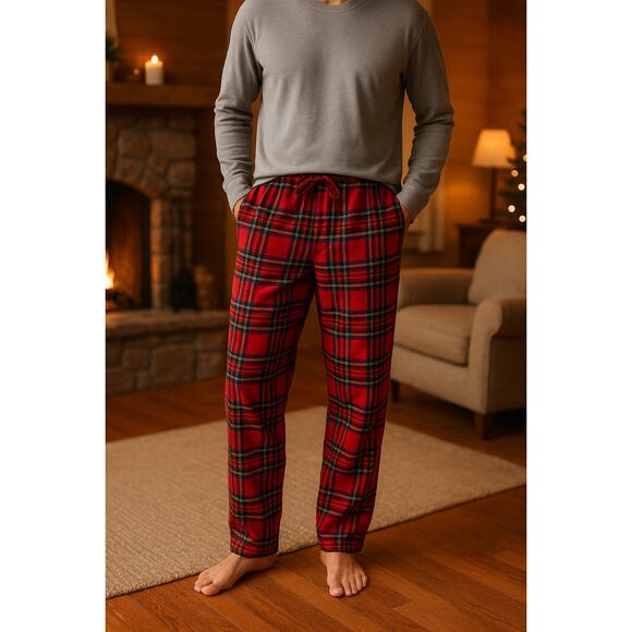 L.L. Bean Flannel Sleep Pants Mens XL Blue Green Scotch Plaid Lounge Pajama Pant - Picture 1 of 11